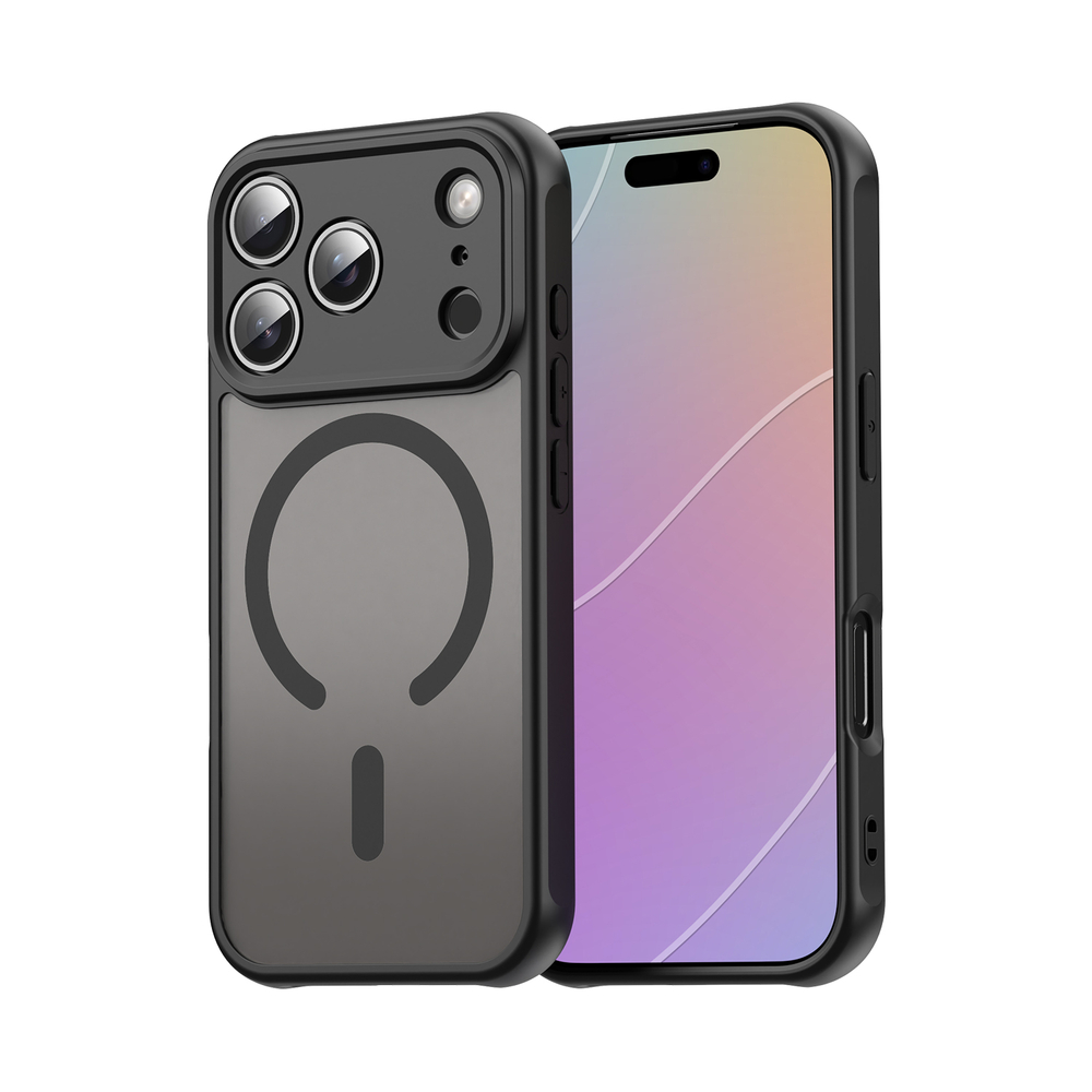 Полупрозрачный матовый чехол с MagSafe для iPhone 17 Pro, усиленные боковые рамки черного цвета