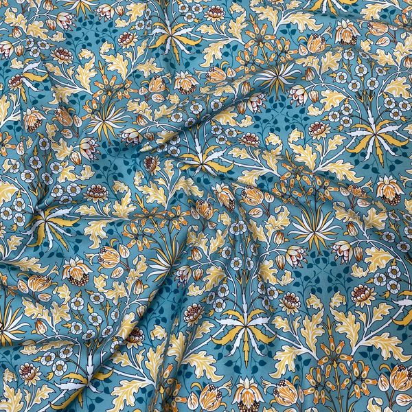 Цветочные узоры на бирюзе, Моррис, отрез 95 см, 100% хлопок Handmade Fabrics 6