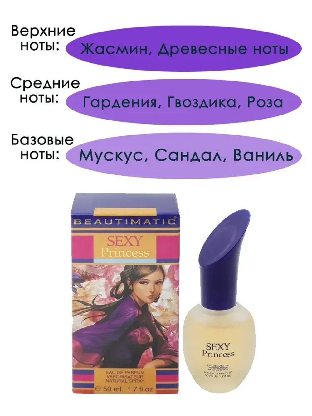 Парфюмерная Вода для женщин "BEAUTIMATIC SEXY Princess" 50мл Россия