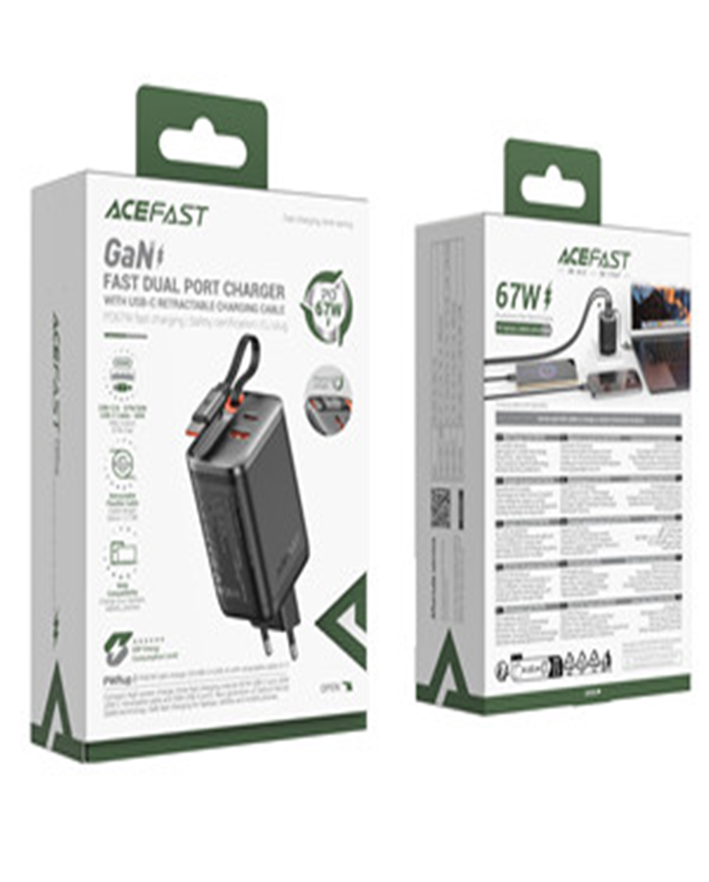 A111 PD67W GaN charger(2*USB-C+USB-A) with retractable cable