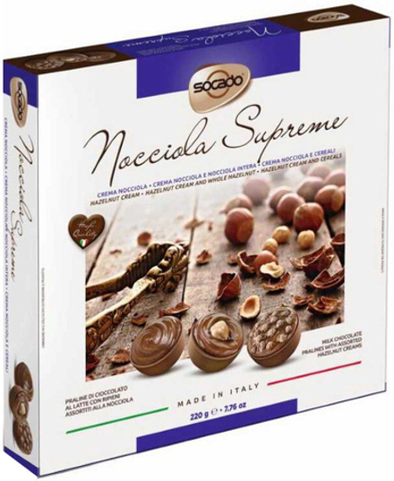 Ассорти конфет Сокадо Ночола Супреме пралине со злаками и цельным фундуком / Socado Nocciola Supreme Assorted 220г