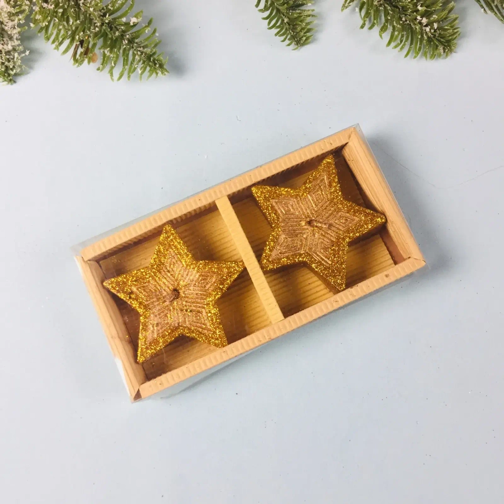 Свечи новогодние «Звездочки блестящие» 5,5 см (набор 2 шт), золото