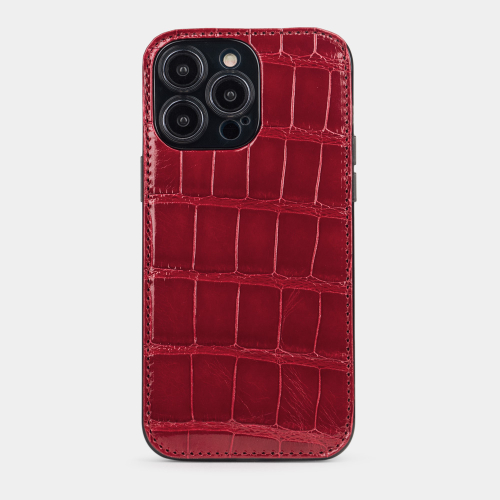 Чехол для iPhone 14 Pro Max из кожи крокодила, цвета красный лак