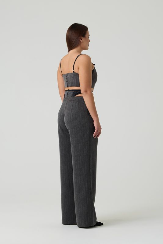 Брюки прямые с отделкой из кружева, серый