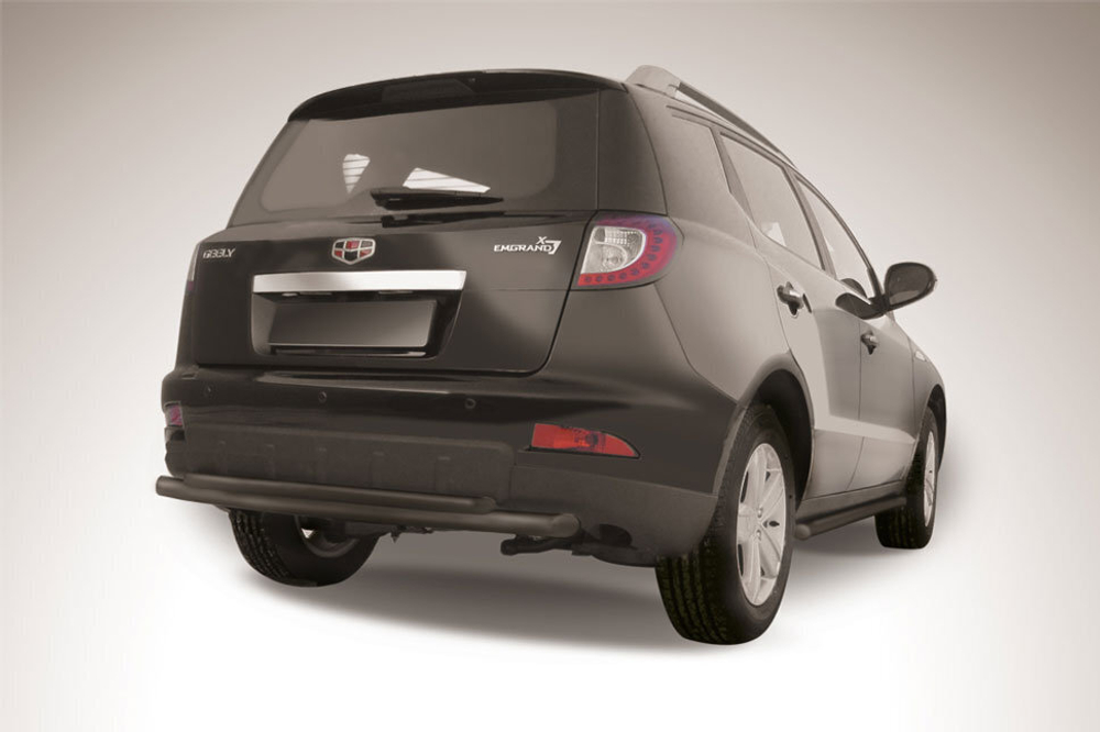 Защита заднего бампера Geely Emgrand X7 (2011-2016) d57+d42 радиусная серебристая