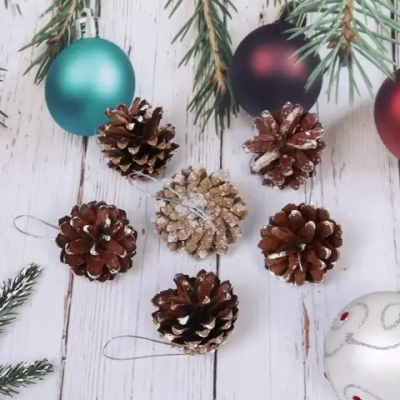 Украшение новогоднее «Шишки с белым инеем» 5,5 см (набор 6 шт)