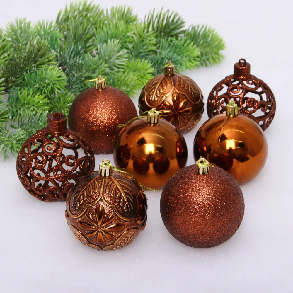 Новогодние шары 8 см (набор 24 шт) «Фактурный микс», шоколад