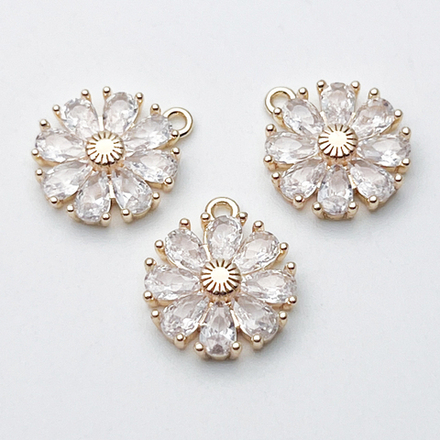 Подвеска Цветок, цвет золото+прозрачный, размер 15*12 мм, цена за 1 шт