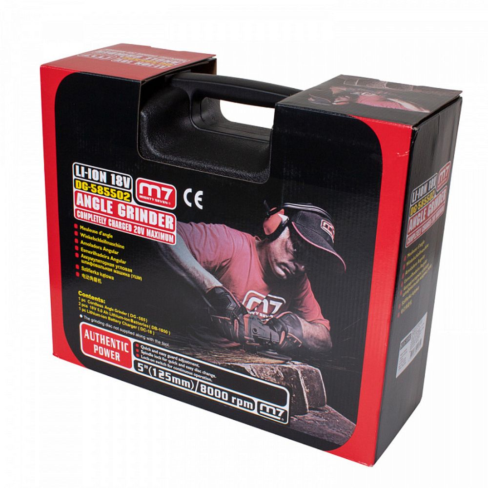 MIGHTY SEVEN (DG-585502) Аккумуляторная угловая шлифовальная машина (УШМ), 125мм, 18В