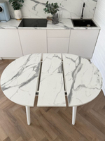 Круглый раздвижной стол "Белый мрамор" и 4 стула Элион