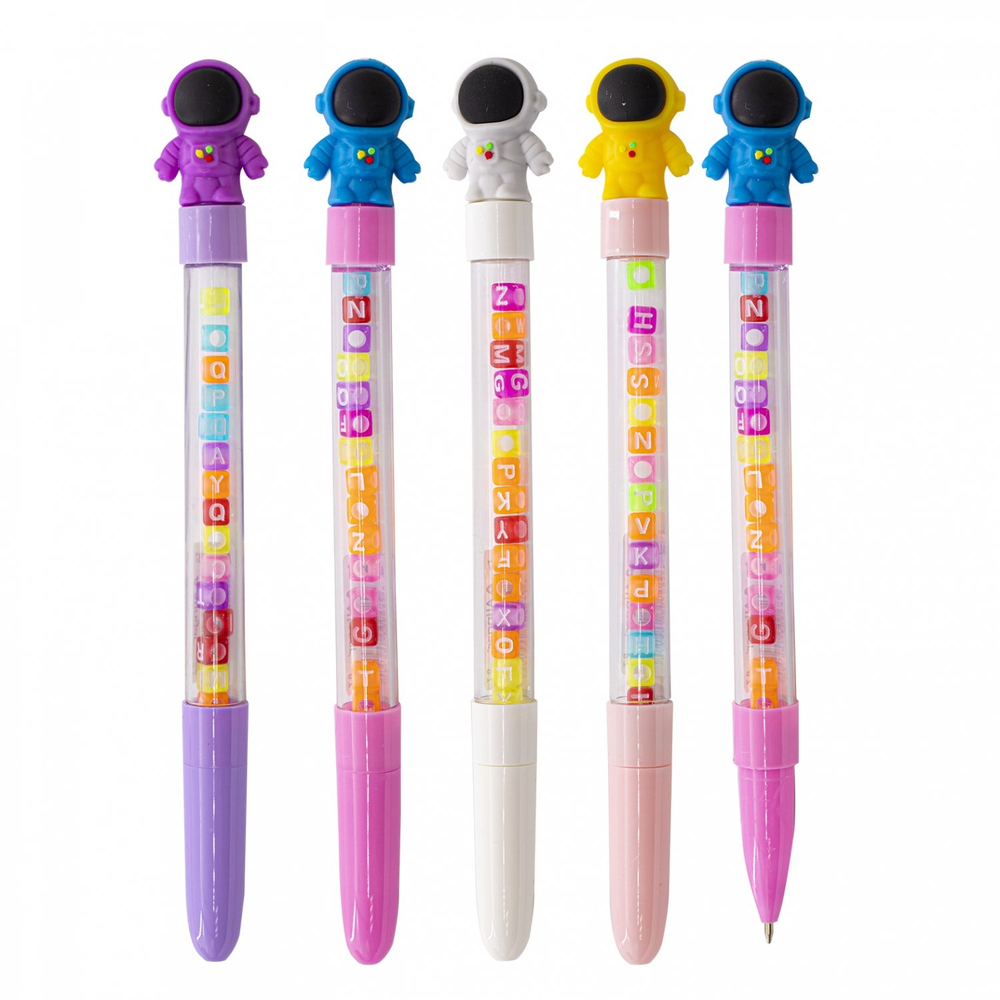 Ручка шариковая Alingar, "Космонавт 2", синяя, 0,7 мм, круглый прозрачный корпус с бусинами, ассорти, карт. уп.