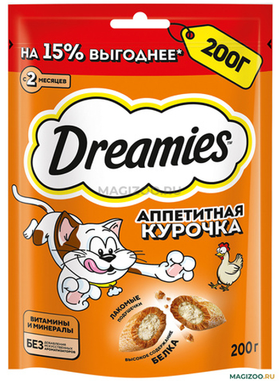 dreamies лакомые подушечки курица 200г