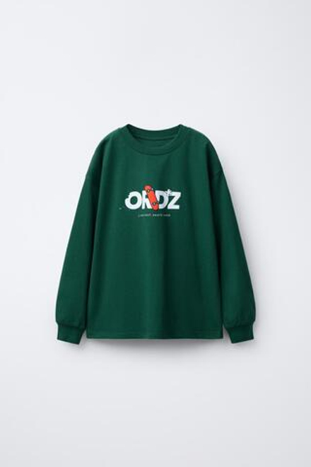 ZARA ФУТБОЛКА С ПРИНТОМ «СКЕЙТ», ЗЕЛЕНЫЙ