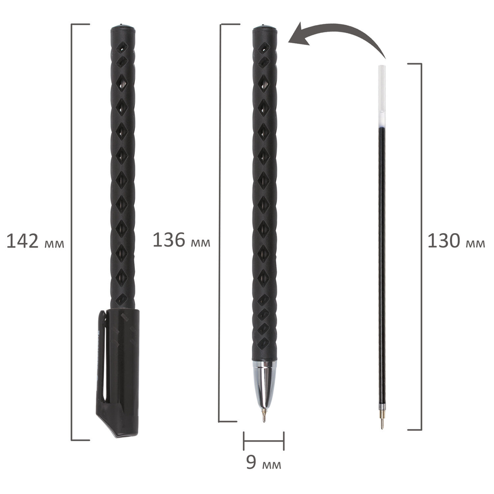 Ручка шариковая масляная BRAUBERG "Orient", ЧЕРНАЯ, корпус черный, игольчатый узел 0,7 мм, линия письма 0,35 мм, 143000