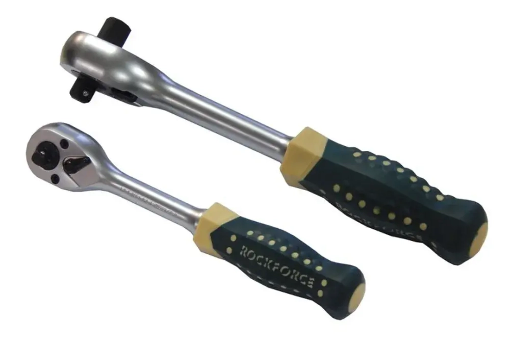 Трещотка реверсивная двухсторонняя с резиновой ручкой 1/2"-3/8"(L-250мм,72зуб.) Rock FORCE RF-802421  RF-802421