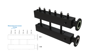 Распределительный коллектор 4 отопительных контуров с гидравлической стрелкой Askon С 40F/125/50/4D-100х100 (с накидными гайками)
