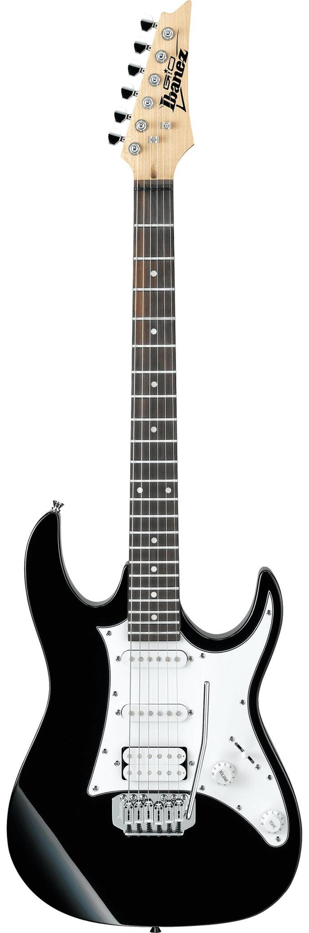 IBANEZ GRX40-BKN электрогитара в цельном корпусе из тополя черного цвета. Инструмент имеет шесть струн и 22 лада, оснащен тремя звукоснимателями S/S/H.