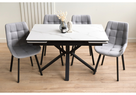 Керамический стол Woodville Старлайт 120(180)х80 snow alpin, черный, ножки черные