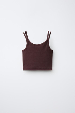ZARA КОМПЛЕКТ В РУБЧИК ИЗ ТОПА И ПРЯМЫХ БРЮК, КОРИЧНЕВЫЙ
