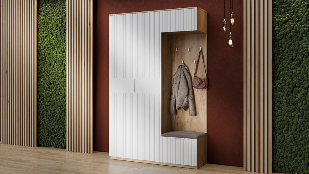 Прихожая с вешалкой комплект мебели Дуб Крафт золотой/Белый матовый 145х43х226 см