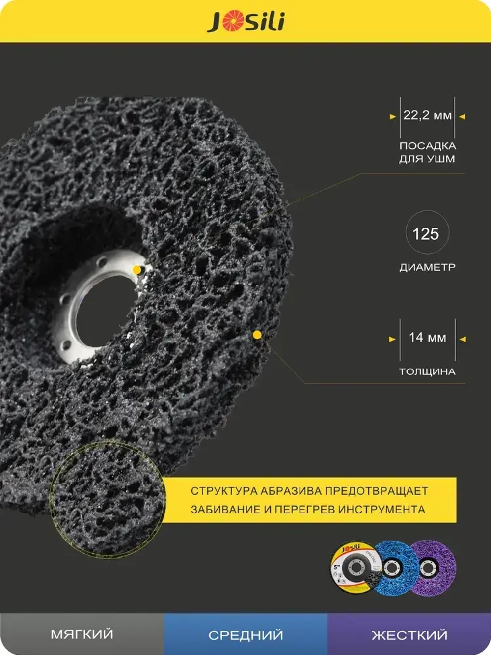 Диски коралловые шлифовальные Josili набор 3шт., 125мм, зачистные круги для УШМ/болгарки