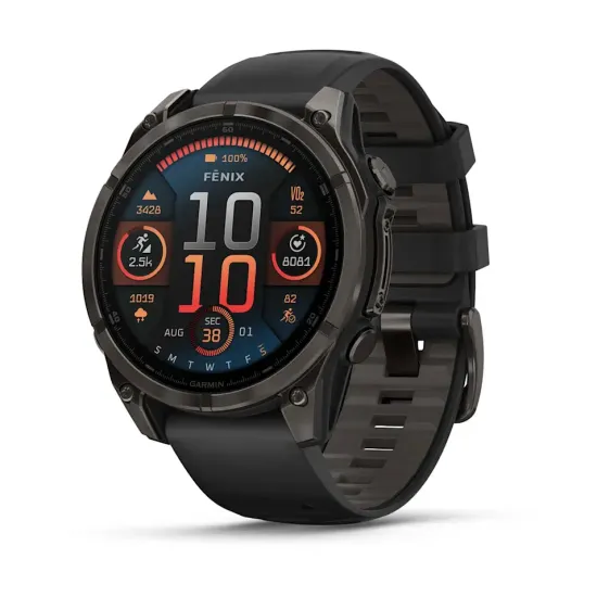 Мультиспортивные GPS часы Garmin Fenix 8 (47 mm) AMOLED, Sapphire Carbon Gray DLC Titanium with Black/Pebble Gray Silicone 010-02904-21