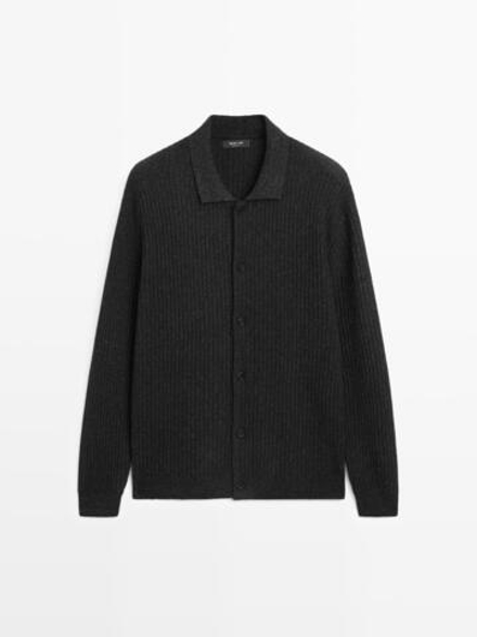 Massimo Dutti Вязаный кардиган на пуговицах, серый меланж