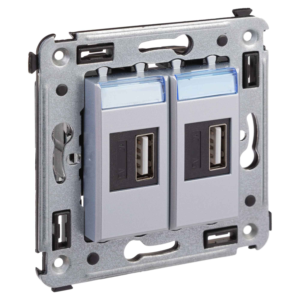 USB зарядное устройство в стену, "Avanti", "Закаленная сталь"