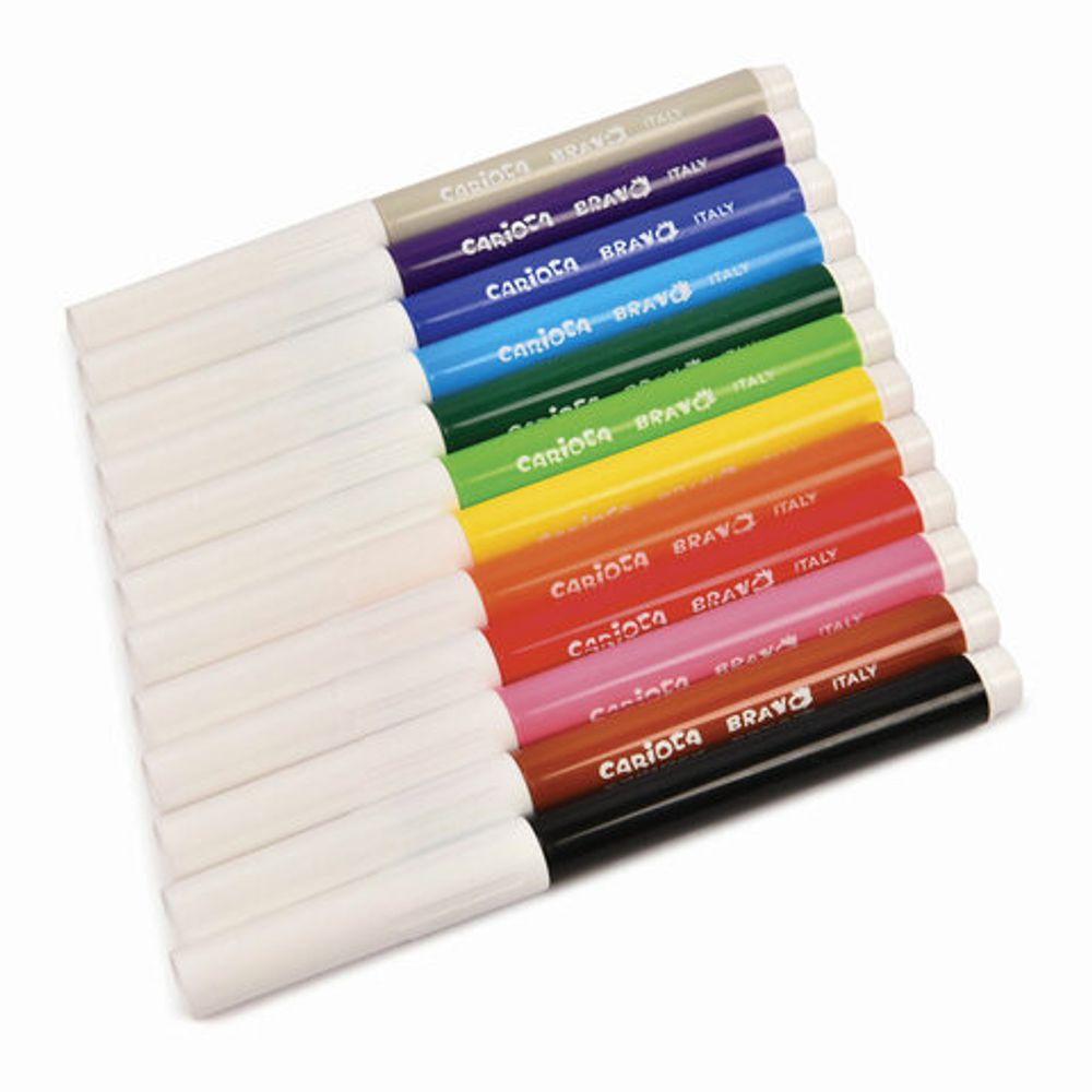 Фломастеры утолщенные CARIOCA (Италия) "Bravo", 12 цветов, суперсмываемые, 42755