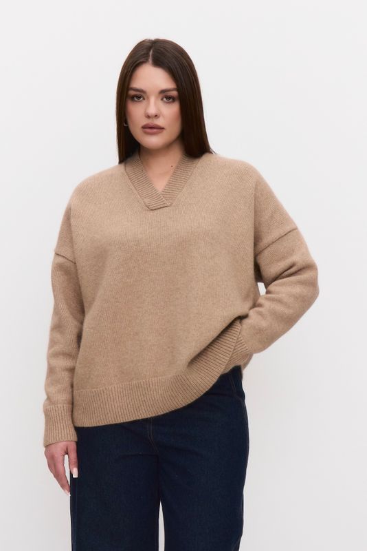 Джемпер вязаный из премиальной шерсти, бежевый