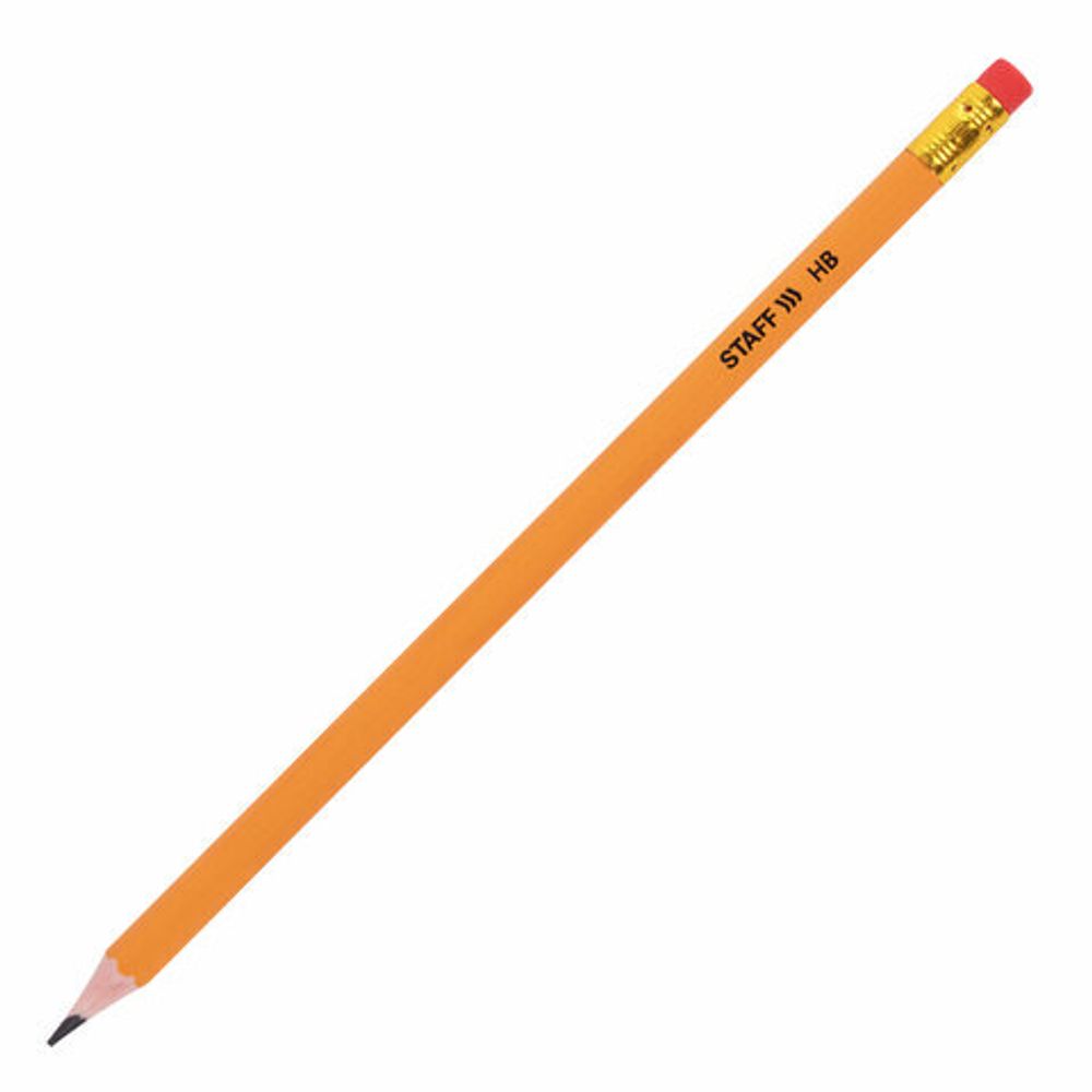 Карандаши чернографитные с ластиком STAFF EVERYDAY BLP-YLW, КОМПЛЕКТ 50 шт., НВ, пластиковые, корпус жёлтый, 181942
