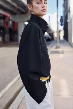 ZARA КОРОТКАЯ КУРТКА С ВОРОТНИКОМ-СТОЙКОЙ, МОРСКОЙ СИНИЙ