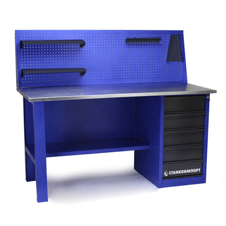 Стол для слесарных работ 1600 мм однотумбовый с 5-ю ящиками с экраном