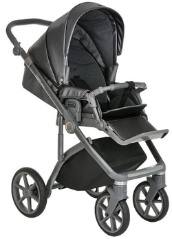 Детская коляска Roan Bass Next Кожа 3 в 1 с автокреслом Tutis Elo Lux EduSky Black RN083/1 Graphite Pearl