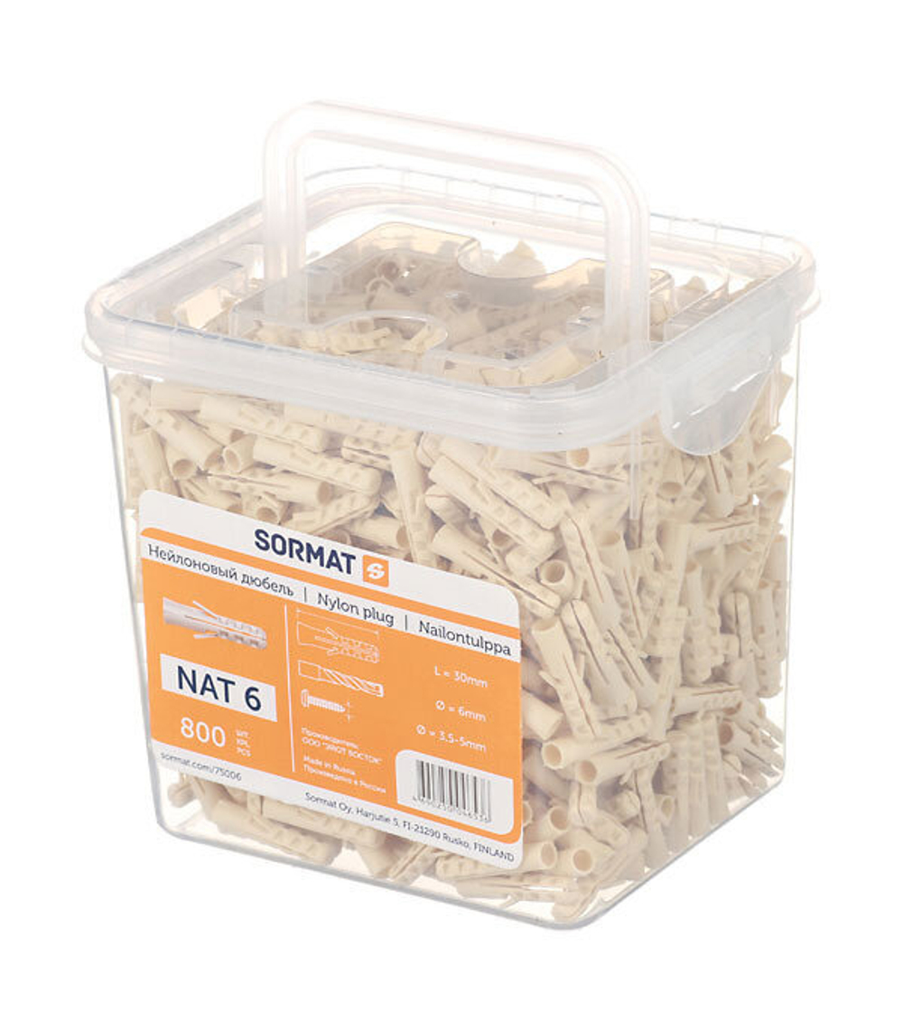 Нейлоновый дюбель SORMAT NAT 6х30 800шт