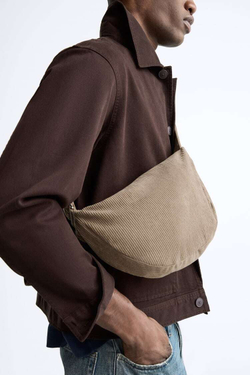 ZARA МИНИ-СУМКА ИЗ ВЕЛЬВЕТА С ПЛЕЧЕВЫМ РЕМНЕМ, БЕЖЕВЫЙ