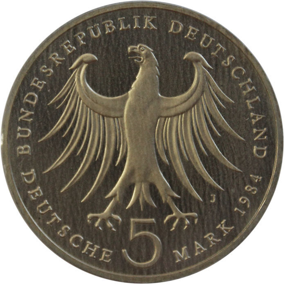 5 марок. 175 лет со дня рождения Феликса Мендельсона (J). Медноникель. 1984 г. PROOF