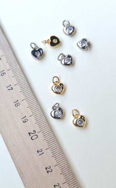 233-р Подвеска "Сердце-мини" 8мм с цирконом, родий