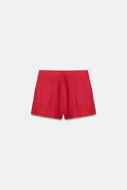 ZARA ШОРТЫ ИЗ ЛЬНА С ЗАЩИПАМИ, КРАСНЫЙ
