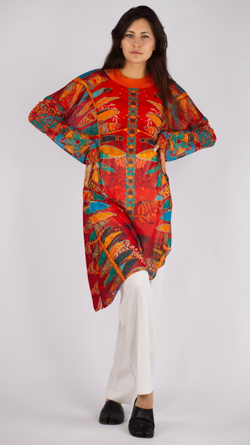 Платье-туника из сетки «Лодки» по мотивам этнической живописи австралийских аборигенов