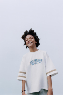 ZARA ФУТБОЛКА С НАДПИСЬЮ, ЭКРЮ