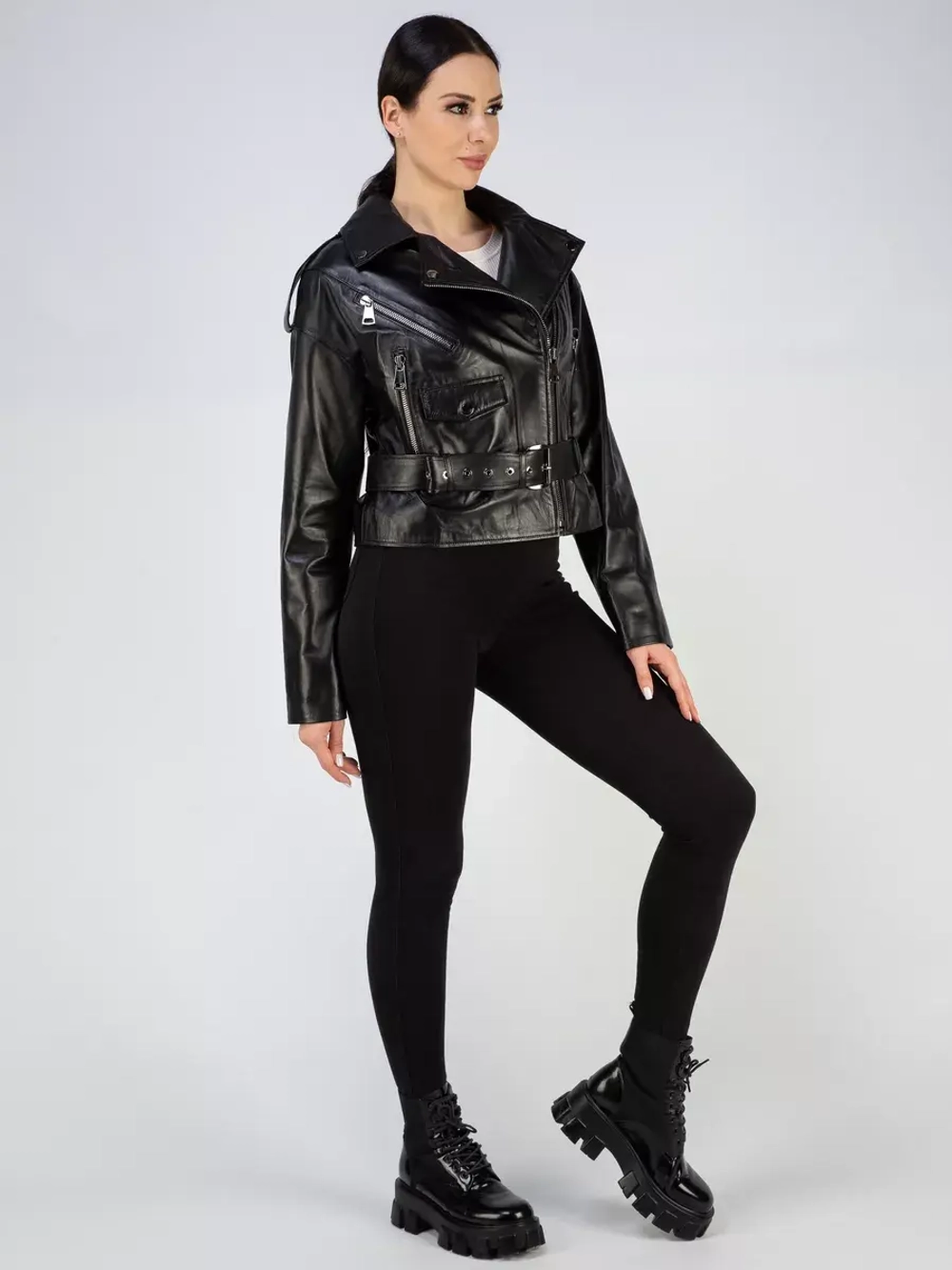Кожаная куртка демисезонная косуха оверсайз