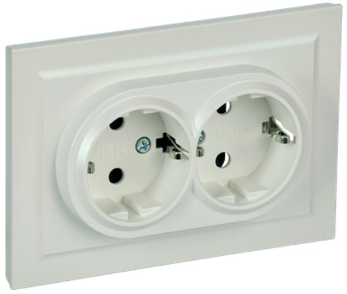 BRITE Розетка 2-местная с заземлением с защитными шторками 16А в сборе РСш12-3-БрЖ жемчуг IEK