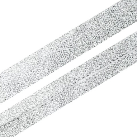 Косая бейка металлик, 20 мм, цвет 01, серебряный, 80% полиэстр, 20% люрекс