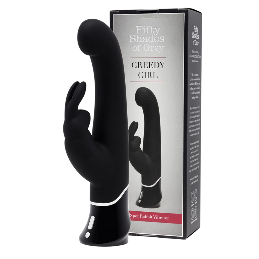 Черный вибратор-кролик 25,4см Fifty Shades of Grey Greedy Girl G-Spot Rabbit Vibrator