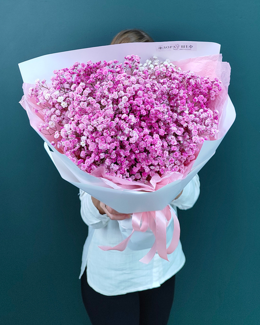 Букет из воздушной розовой гипсофилы,7 веток(00263)