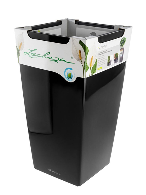 Кашпо Lechuza "Cubico Complete black high gloss" (пластик), 30x30xH56 см