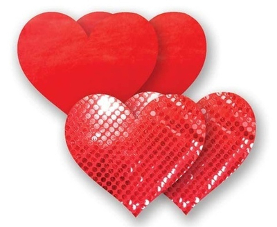 Комплект из 1 пары красных пэстис-сердечек с блестками и 1 пары красных пэстис-сердечек с гладкой поверхностью