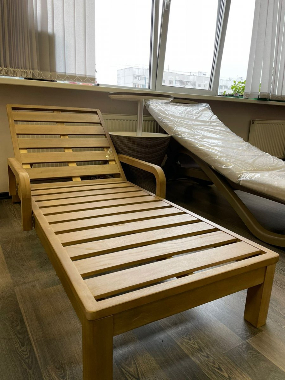 Шезлонг деревянный с матрасом Tagliamento Rimini, цвет натуральный, бежевый