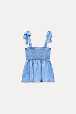 ZARA ТОП В ПОЛОСКУ С БРЕТЕЛЯМИ И БАНТАМИ, СИНИЙ/БЕЛЫЙ